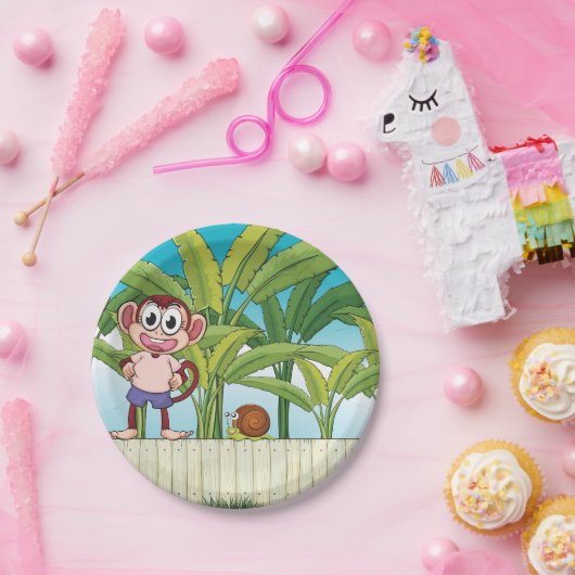 Affe und Schnecke im tropischen Dschungel Pappteller (Party)