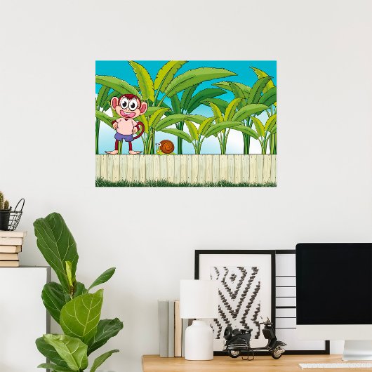 Affe und Schnecke im tropischen Dschungel Poster