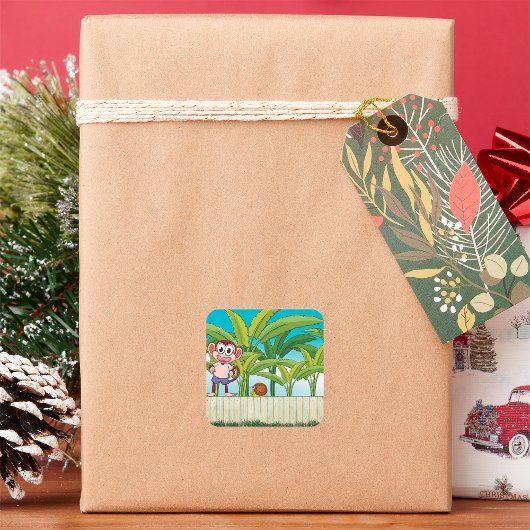 Affe und Schnecke im tropischen Dschungel Quadratischer Aufkleber