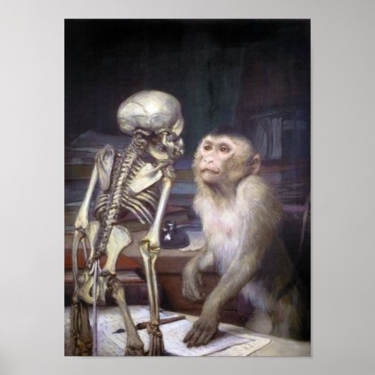 Affe vor Skelett Poster (Vorne)