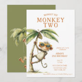 Affe zwei zweite Geburtstag Einladung (Vorne/Hinten)