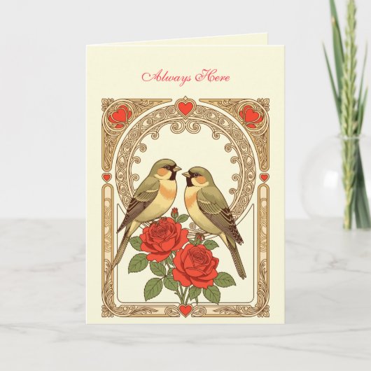 Affectionate Birds and Red Roses Art Nouveau Karte (Vorderseite)