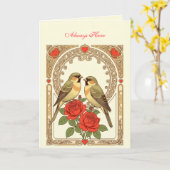 Affectionate Birds and Red Roses Art Nouveau Karte (Gelbe Blume)