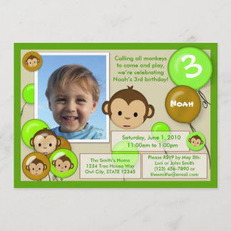 Affegeburtstagseinladungs-Grünbraun (Foto) Einladung