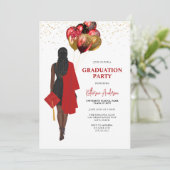 AfFemale Red Graduation Party Einladung (Stehend Vorderseite)