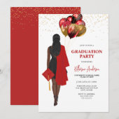 AfFemale Red Graduation Party Einladung (Vorne/Hinten)