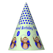 Affen aus 2. Geburtstag, blau grün Partyhütchen (Vorderseite)