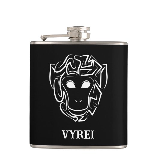 Affen aus schwarzem und weißem Stamm Flachmann (Vorderseite)