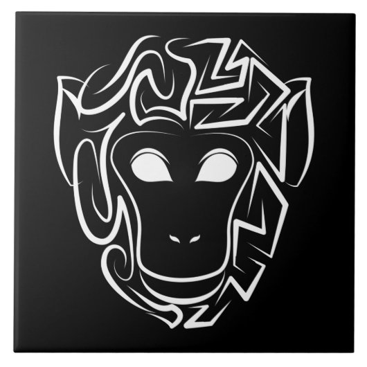 Affen aus schwarzem und weißem Stamm Fliese (Vorderseite)