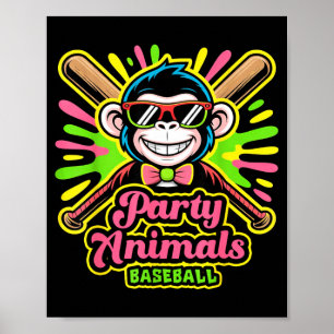 Affen-Banane-Baseball Lustiges Vintage-Baseballtea Poster