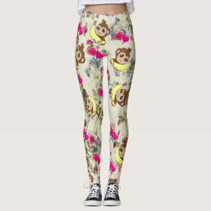 Affen Bananen Rosa Herzen Florale Leggings