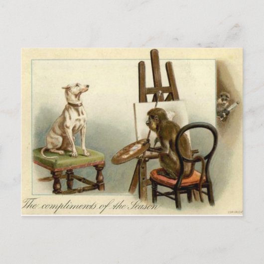 Affen färbt eine Hundeschliffskarte Postkarte (Vorderseite)
