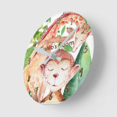 Affen & Giraffe Wasserfarben Tiere Personalisiert Runde Wanduhr (Winkel)