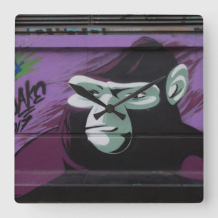 Affen-Graffiti Quadratische Wanduhr
