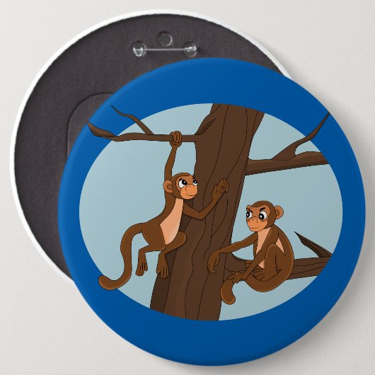 Affen klettern auf den Cartoon Button (Vorne & Hinten)