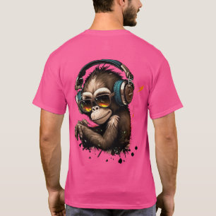 Affen mit Brille und Kopfhörer in Ohren T-Shirt
