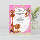 Affen & Pals Girl Babydusche Einladung (Stehend Vorderseite)