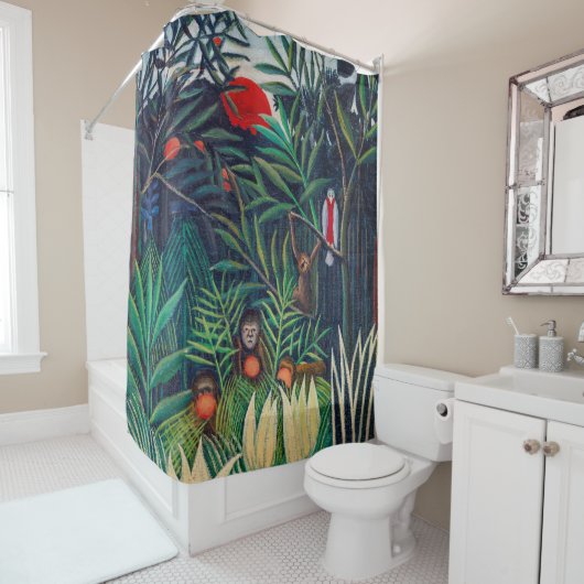 Affen Papagei-Tier im Dschungelwald Duschvorhang (Beispiel)