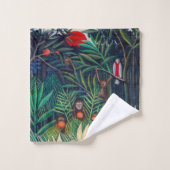 Affen Papagetier im Dschungelwald Badhandtuch Set (Waschlappen)