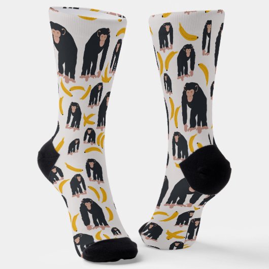 Affen-Schimpanse & Bananen-Muster Socken (Gewinkelt)