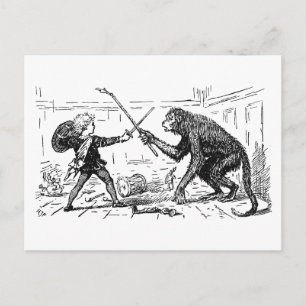 "Affen-Schwertkampf" Postkarte