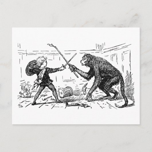 "Affen-Schwertkampf" Postkarte (Vorderseite)