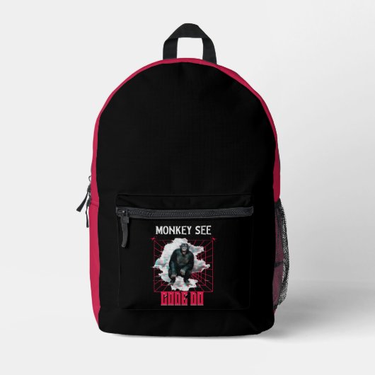 Affen sehen Code, machen Web-Entwickler Humor Bedruckter Rucksack (Vorderseite)