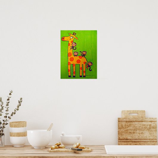 Affen spielen mit Giraffe Poster (Küche)