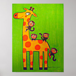 Affen spielen mit Giraffe Poster