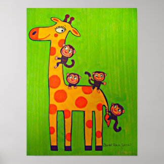 Affen spielen mit Giraffe Poster