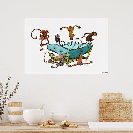 Affen springen auf dem Bett Poster (Küche)