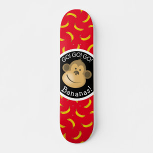 Affen und Bananen Party Rot und Schwarz Skateboard
