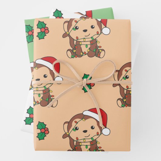 Affen Weihnachten Wintertiere Feiertage Affen Geschenkpapier Set (Beispiel)