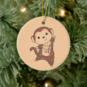 Affen Weihnachtsschnee Wintertiere Affen Ceram Keramik Ornament