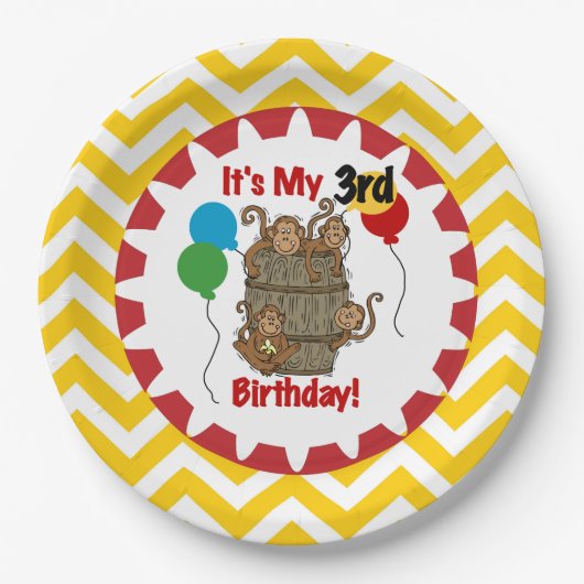 Affenbarsch 3. Geburtstagspapier-Teller Pappteller (Vorderseite)