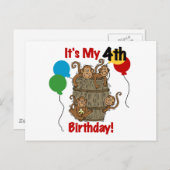 Affenbarsch 4. Geburtstag Postkarte (Vorne/Hinten)