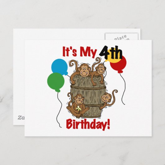 Affenbarsch 4. Geburtstag Postkarte (Vorne/Hinten)