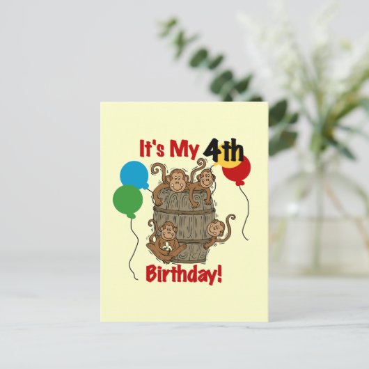 Affenbarsch 4. Geburtstag Postkarte (Stehend Vorderseite)
