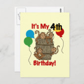 Affenbarsch 4. Geburtstag Postkarte (Vorne/Hinten)