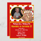 Affenkinder Foto Geburtstag Einladung (Vorne/Hinten)