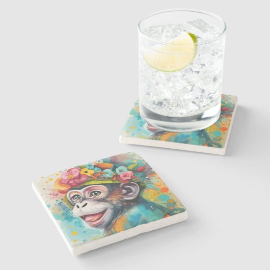 Affenlächeln Steinuntersetzer (Seitenansicht)