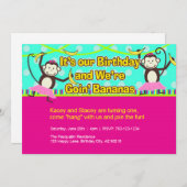 Affenmädchen Einladungen zum Geburtstag, Twins (Vorne/Hinten)