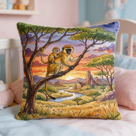 Affenmama und Baby Safari-Tiere Kissen