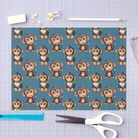 Affenmuster-Design Blau  Seidenpapier (Handwerk)