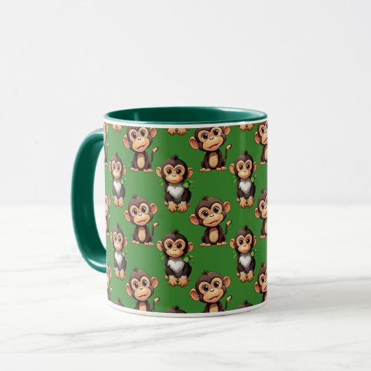 Affenmuster-Design Grün Tasse (Vorderseite Links)