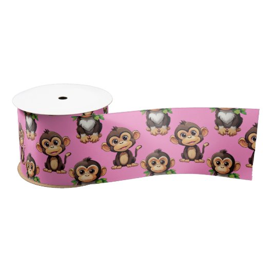 Affenmuster-Design Rosa Satinband (Spule)