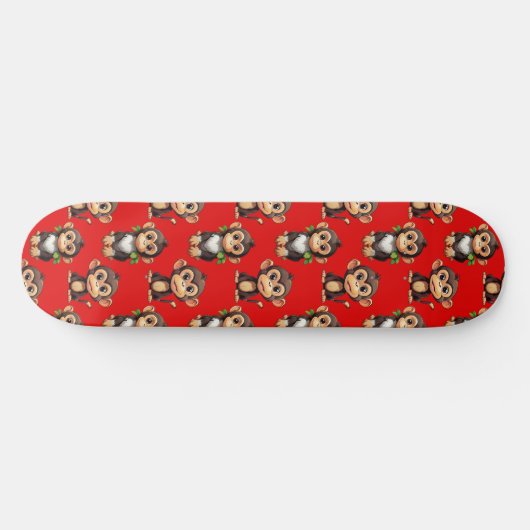 Affenmuster-Design Rot Skateboard (Horizontal)