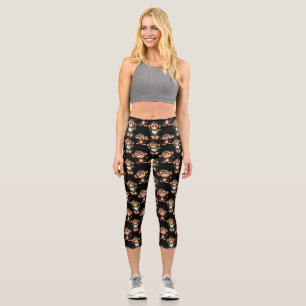 Affenmuster-Design Schwarz Capri Leggings