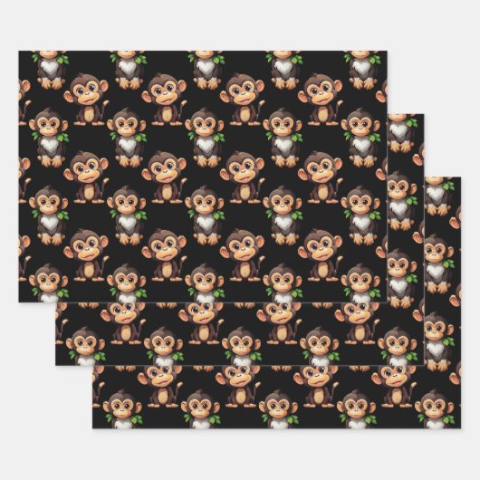 Affenmuster-Design Schwarz  Geschenkpapier Set (Set)