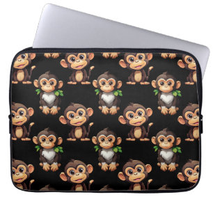 Affenmuster-Design Schwarz Laptopschutzhülle